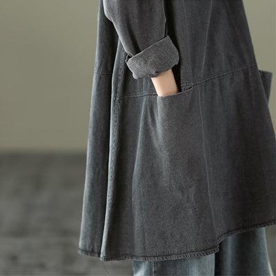 Women Retro Long Sleeves Mid- Length Denim Top