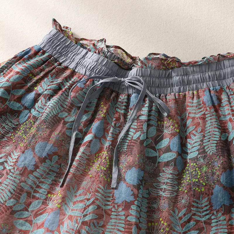 Babakud Women Vintage Bloom Linen Capris Pants