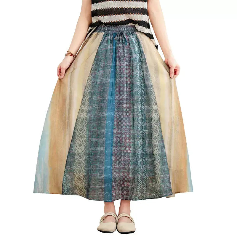 Babakud Women Vintage Rainbow Midi Skirt