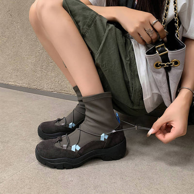 Fashionable Leather Sueded Patchwork Platform Ankle Boots