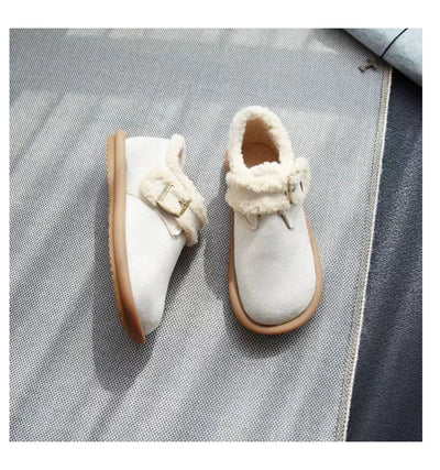 Velcro Warm Wool Flats Casual Suede Shoes for Women