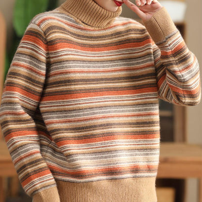 Babakud Women Winter Retro Striped Wool Warm Loose Fit Sweater