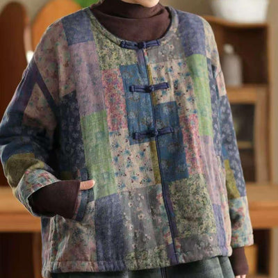 Women Winter Vintage Colorful Printed Quilted Cotton Shirt