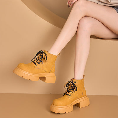 Vintage Leather Trendy Fashion Platform Lace-Up Cool Boots