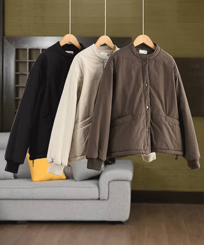 Winter Cotton Round Neck Single-Breasted Warm Cotton-In Coat