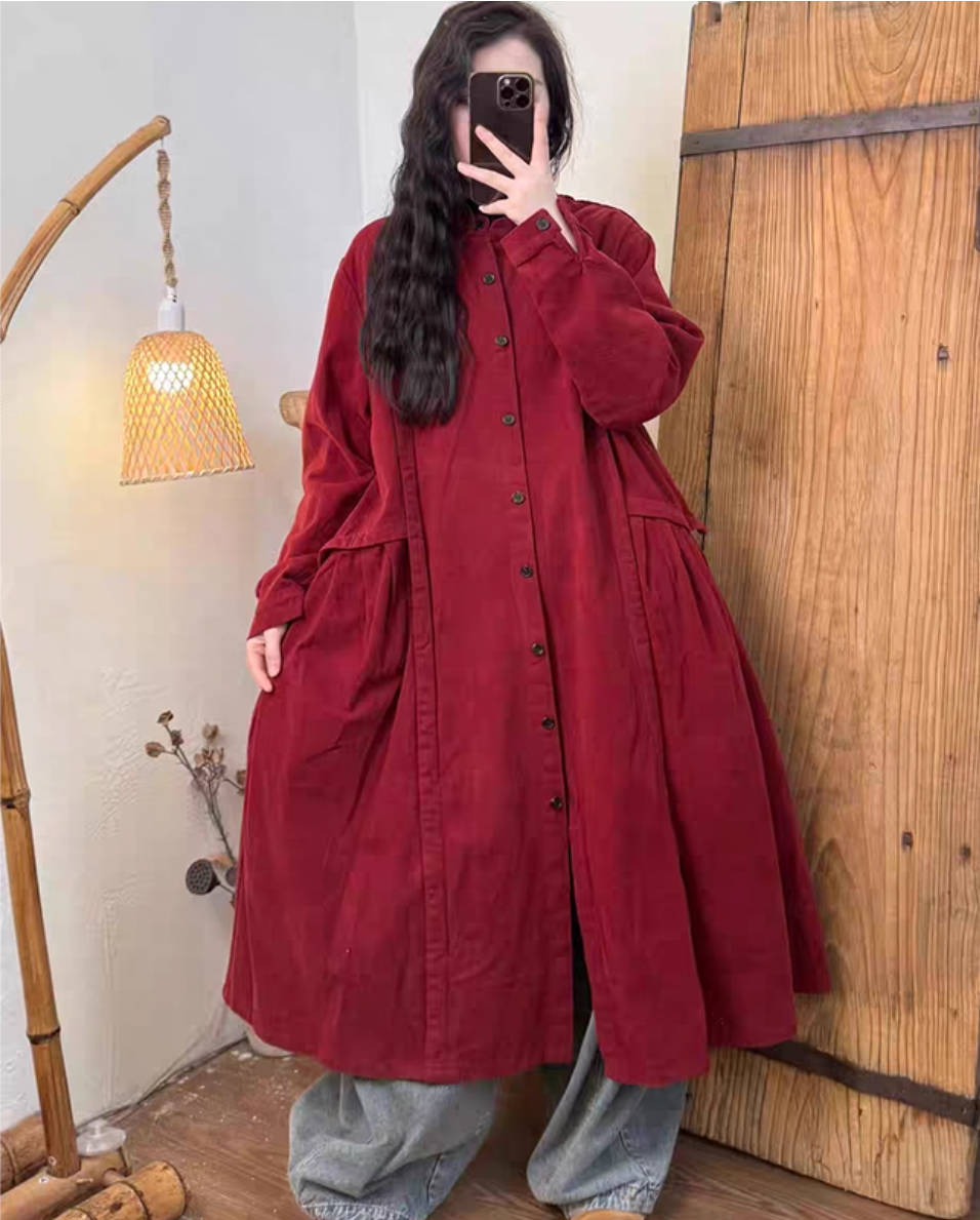 Autumn Cotton Shirt Collar Single-Breasted Long Shirt Coat