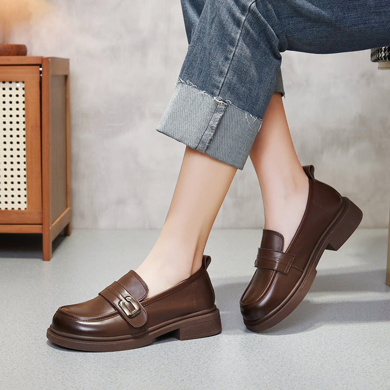 Genuine Leather Retro Classic Shallow Soft Sole Loafer Shoes