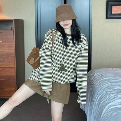 Loose Retro 100% Cotton Striped Patchwork Casual Overshirts