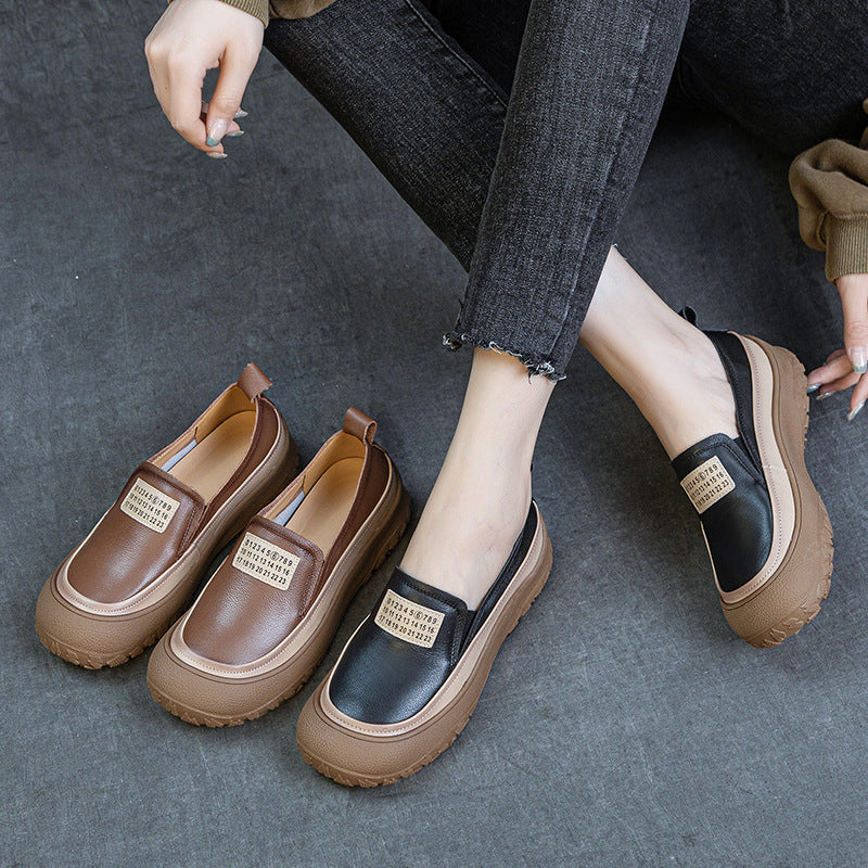 Genuine Leather Casual Thick Soft Sole Slip-On Flat Shoes