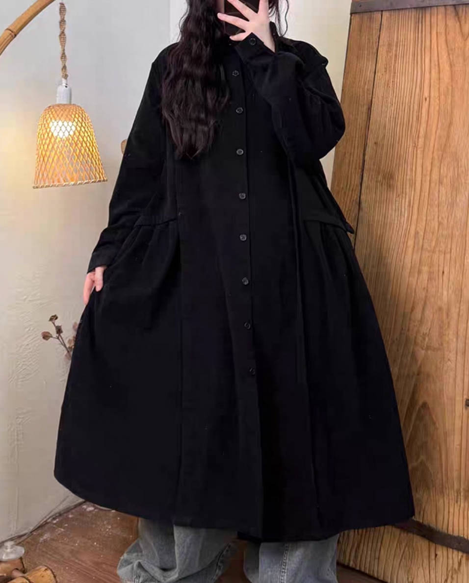 Autumn Cotton Shirt Collar Single-Breasted Long Shirt Coat