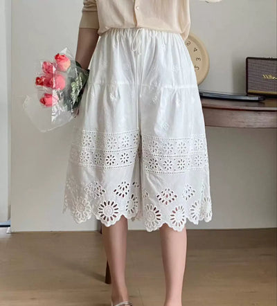 Babakud Women Hollow Flower Embroidered Cotton Pants