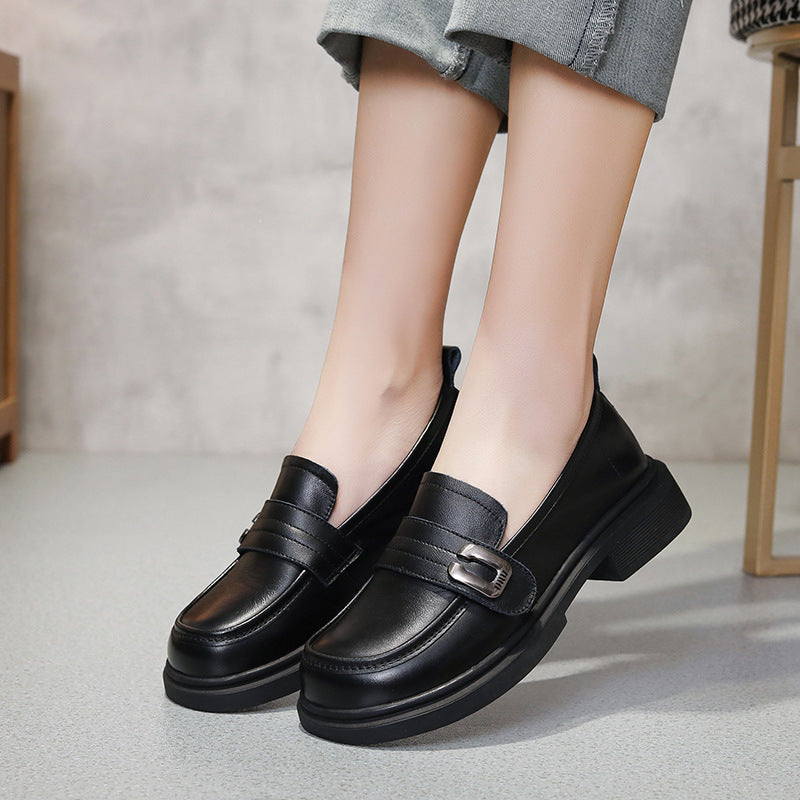 Genuine Leather Retro Classic Shallow Soft Sole Loafer Shoes