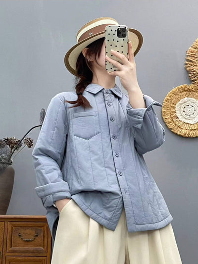 Winter Warm Cotton-In Shirt Collar Single-Breasted Shirt Coat