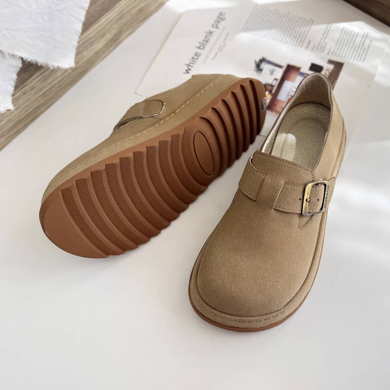 Vintage Leather Sueded Wide Toe Casual Slip-On Shoes