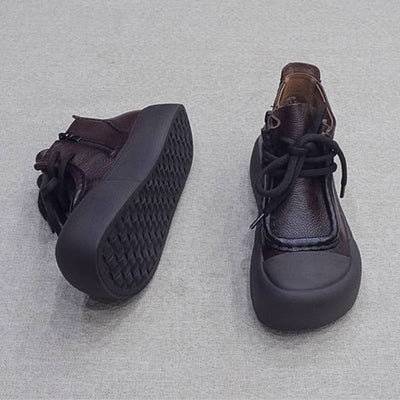 Retro Leather Patchwork Wide Toe Lace-Up Zipper Ankle Boots