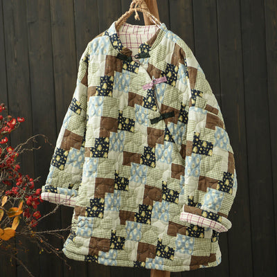 Women Winter Vintage Ethnic-Inspired Patchwork Quilted Pullover Top