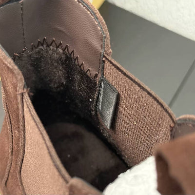 Leather Sueded Round Toe Platform Flat Sole Warm Plush Elastic Boots