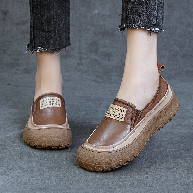 Genuine Leather Casual Thick Soft Sole Slip-On Flat Shoes