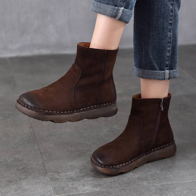 Women Retro Genuine Leather Soft Sole Non-Slip Casual Ankle Boots
