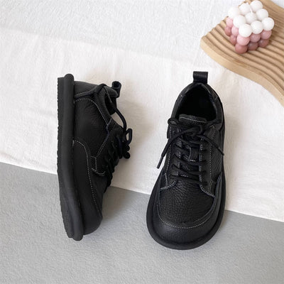 Retro Leather Round Toe Soft Sole Lace-Up Versatile Flat Shoes