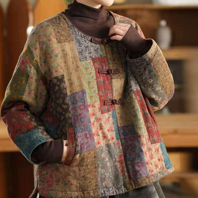 Women Winter Vintage Colorful Printed Quilted Cotton Shirt
