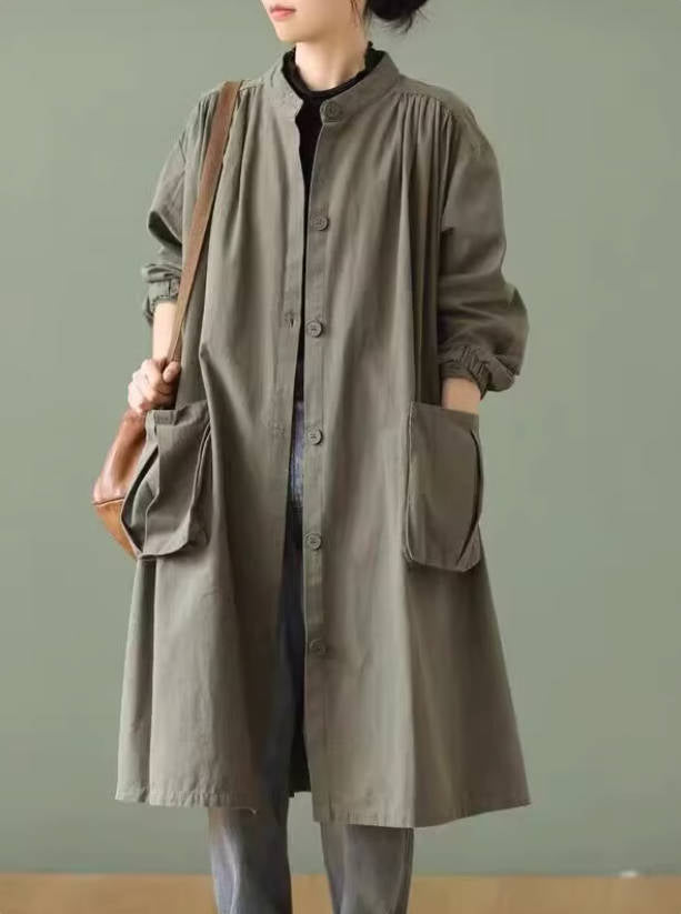Fashionable Cotton Autumn Trendy Casual Stand Collar Long Trench Coats