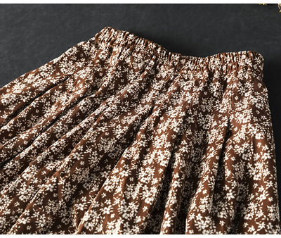 Women Spring Vintage Printed Floral Cotton A-Line Skirt