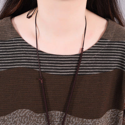 Autumn Cotton Linen Round Neck Loose Patchwork Casual A-Line Dress