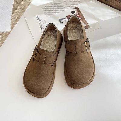 Vintage Leather Sueded Wide Toe Casual Slip-On Shoes