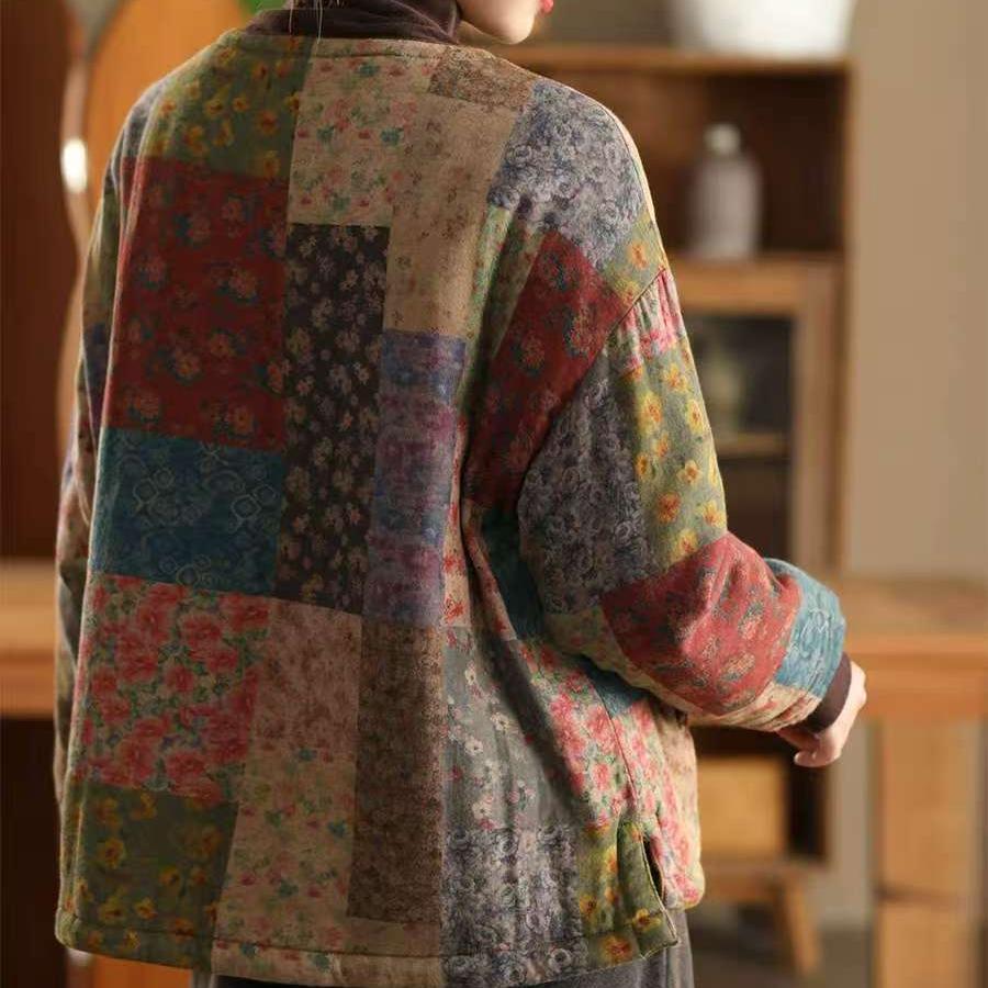 Women Winter Vintage Colorful Printed Quilted Cotton Shirt