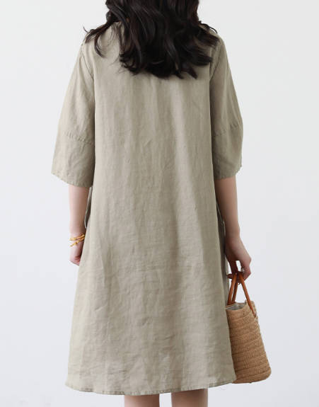 quince fit and flare dress Blue Linen Midi Dress with Loose Fit and Sleeveless Scoop Neck Blue / S main image 1