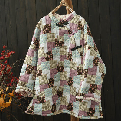 Women Winter Vintage Ethnic-Inspired Patchwork Quilted Pullover Top