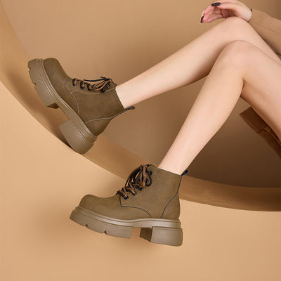 Vintage Leather Trendy Fashion Platform Lace-Up Cool Boots