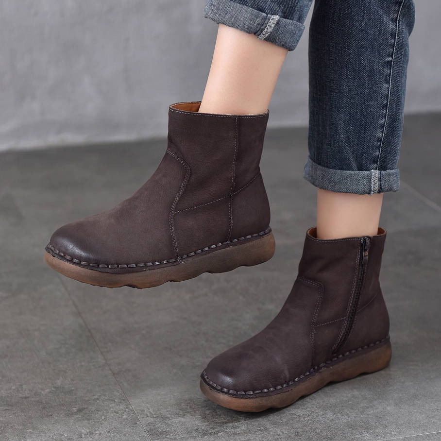 Women Retro Genuine Leather Soft Sole Non-Slip Casual Ankle Boots