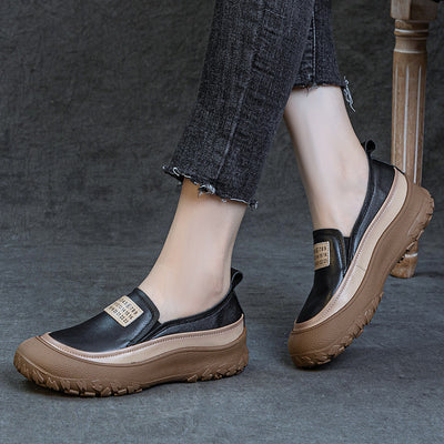 Genuine Leather Casual Thick Soft Sole Slip-On Flat Shoes