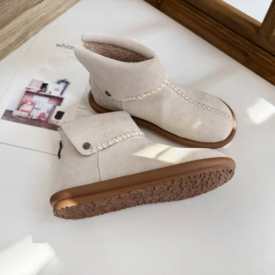 Winter Warm Leather Sueded Cuff Soft Sole Fleece-Lined Ankle Boots