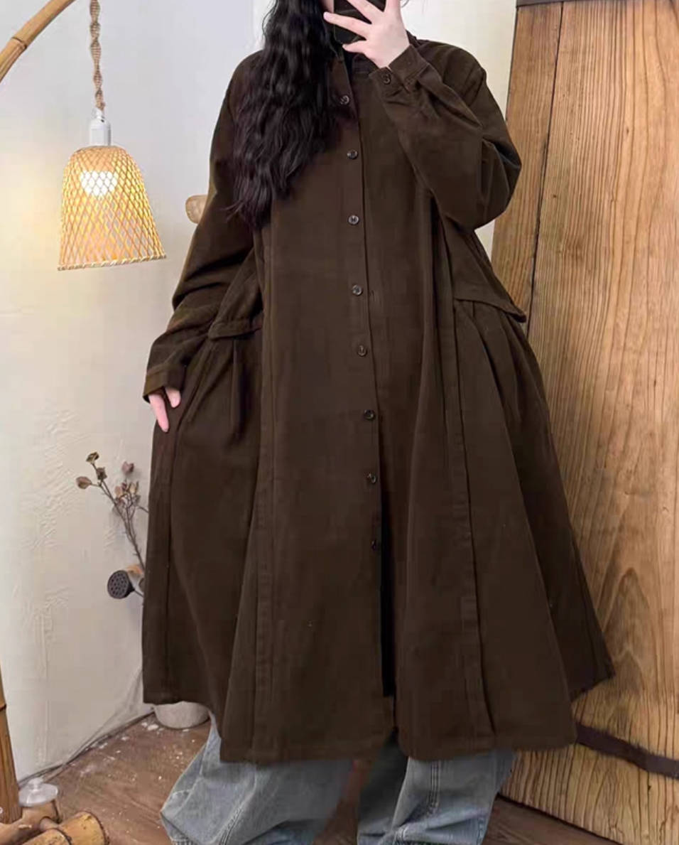 Autumn Cotton Shirt Collar Single-Breasted Long Shirt Coat