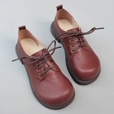 Retro Leather Round Wide Toe Comfortable Chunky Shoes