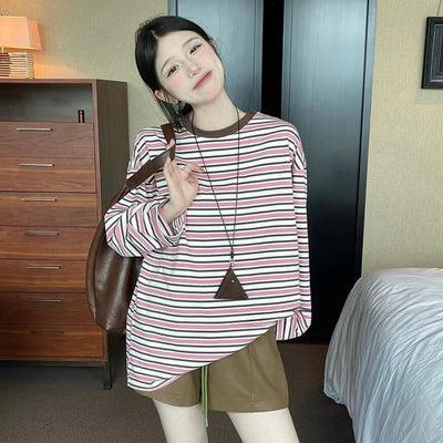 Loose Retro 100% Cotton Striped Patchwork Casual Overshirts