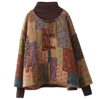 Women Winter Vintage Colorful Printed Quilted Cotton Shirt
