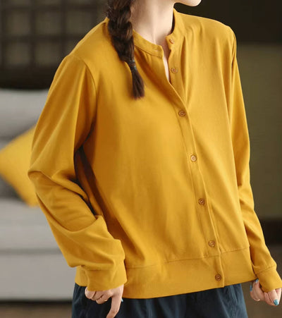 Retro 100% Cotton Round Neck Single-Breasted Shirt