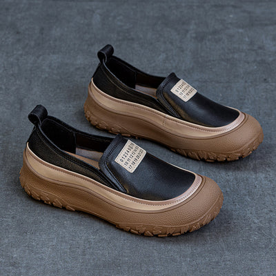 Genuine Leather Casual Thick Soft Sole Slip-On Flat Shoes