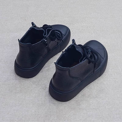 Retro Leather Patchwork Wide Toe Lace-Up Zipper Ankle Boots