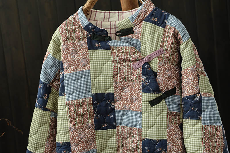 Women Winter Vintage Ethnic-Inspired Patchwork Quilted Pullover Top