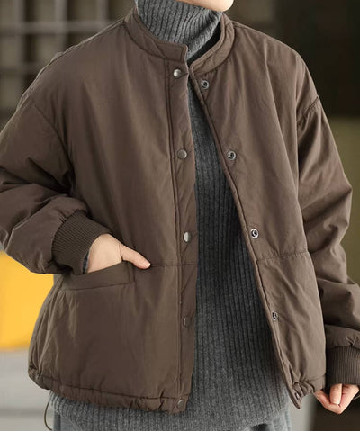 Winter Cotton Round Neck Single-Breasted Warm Cotton-In Coat