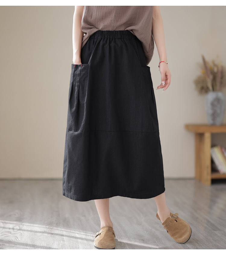 Babakud Women Summer Classic Cotton Linen Skirt