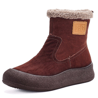 Vintage Winter Warm Leather Round Toe Zipper Plush Ankle Boots
