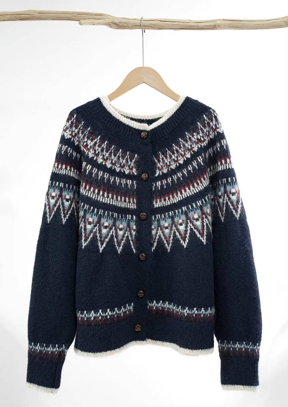 Winter Retro Blue Warm Round Neck Jacquard Knitted Loose Sweater