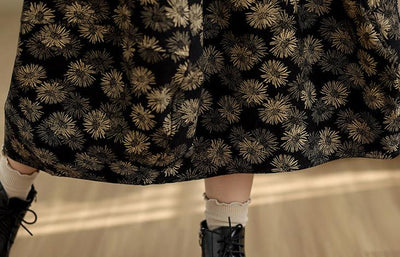 Babakud Women Winter Retro Printed Floral Fleece-Lined A-Line Skirt