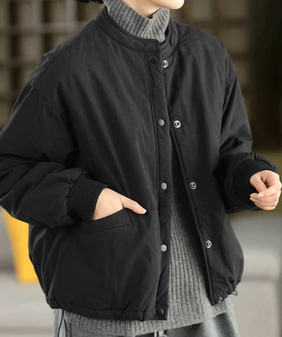 Winter Cotton Round Neck Single-Breasted Warm Cotton-In Coat